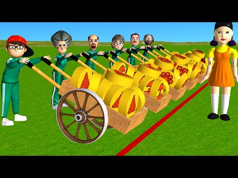 Scary Teacher 3D vs Squid Game Driving Wooden Cart Take Dalgona Candy Shape Level Max Challenge