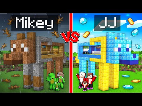 Mikey Family POOR vs JJ Family RICH DOG Statue Build Battle in Minecraft - Maizen