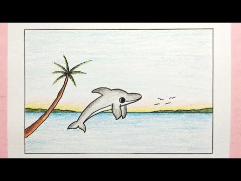 Cara menggambar pemandangan pantai - How to draw sea beach scenery