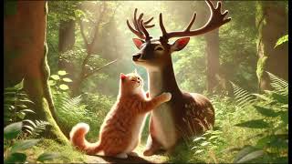 Kucing di kejar srigala dan di tolong rusa #kucing  #cat #rusa