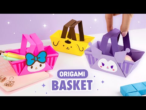 Оригами Корзинка Куроми, Май Мелоди из бумаги | Origami Paper Basket Kuromi & My Melody