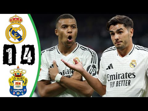 ملخص مباراة ريال مدريد ولاس بالماس 4-1 اليوم | أهداف مباراة ريال مدريد ولاس بالماس | ثنائية مبابي