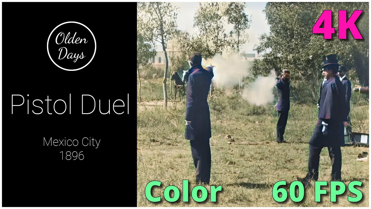 Pistol Duel in Mexico City 1896 – [ 60 FPS – Color – 4K ] – Old footage restoration with AI