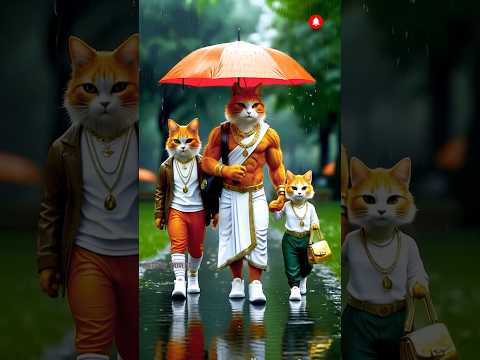 Cute kitten's enjoying rainy weather with their parents 😽#family #cat #rain #shorts