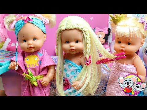 RUTINA de MAÑANA Bebés NENUCO Naia y Alice, Día de SPA para chicas - RECOPILATORIO