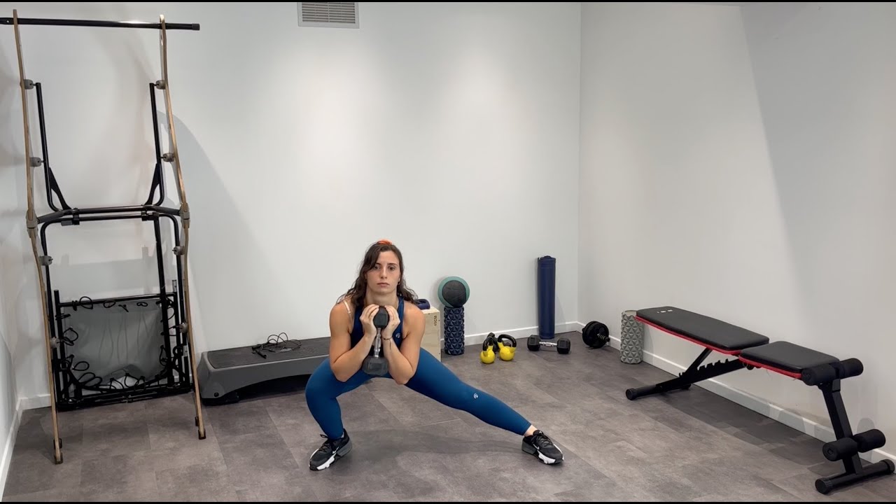 Kettlebell-Goblet-Ausfallschritt zur Seite mit Pulsbewegung