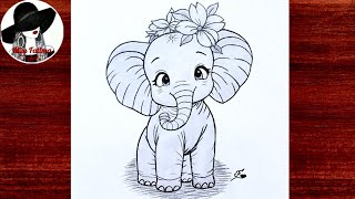 How to draw a cute Elephant step by step | Easy elephant drawing 
