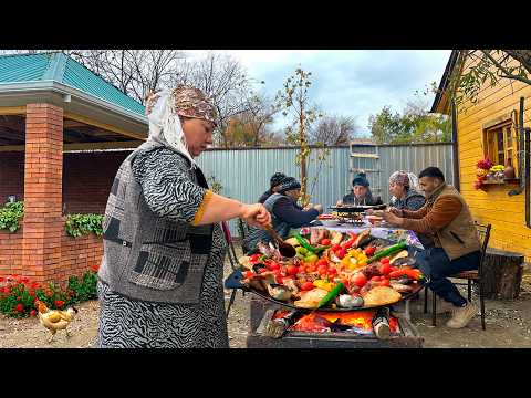 Fried Chicken with Vegetables on Sadj, Bean Salad and Carrot Cake Recipe