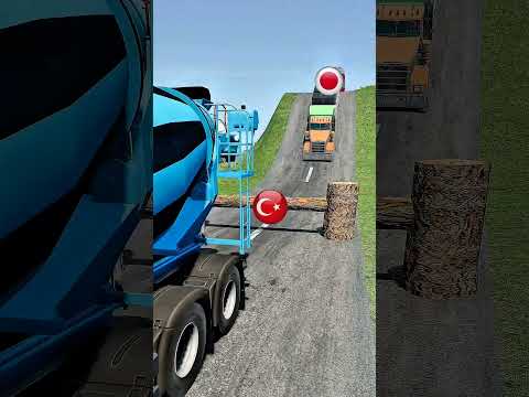 Buses & Cargo Trucks vs Logs Trap - BeamNG.Drive #shorts #beamngdrive #bus