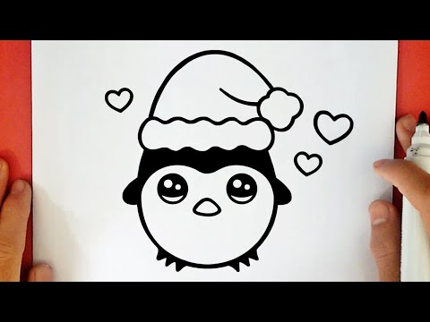 COMO DIBUJAR UN PINGÜINO DE NAVIDAD KAWAII