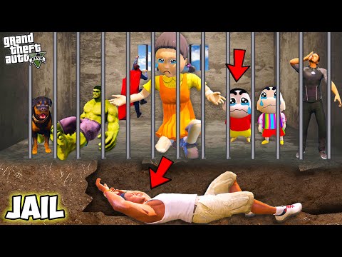 Franklin Dig A Secret Tunnel To Save Shinchan And Avengers From Jail With Squid Game Doll In GTA 5!