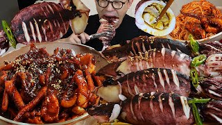 이 메뉴는 한잔각이지🍶ㅎ 오징어통찜과 직접만든 🦑오징어볶음에 소면 먹방 Steamed squid MUKBANG