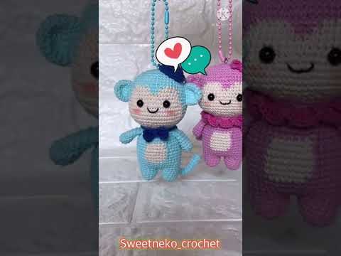 Lovely-couple-monkey-crochet-dolls-keychain--ถักโครเชต์ลิงจั
