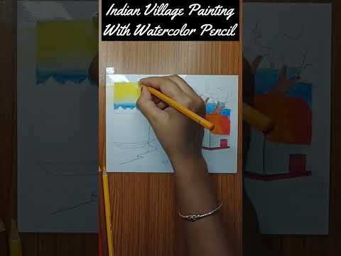 Indian Village Scenery with Watercolor Pencil || #shorts