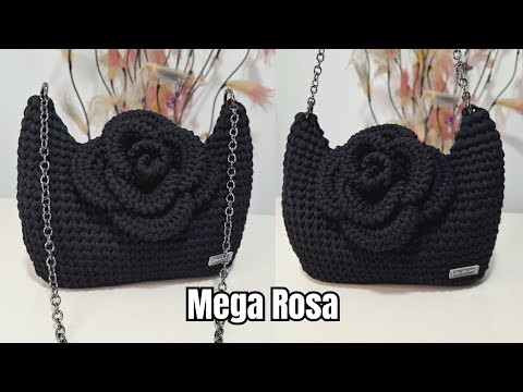 MEGA ROSA EM PONTO CARANGUEJO É A SOLUÇÂO FÁCIL PARA BOLSA DE CROCHÊ PERFEITA- BOLSA SOPHIA