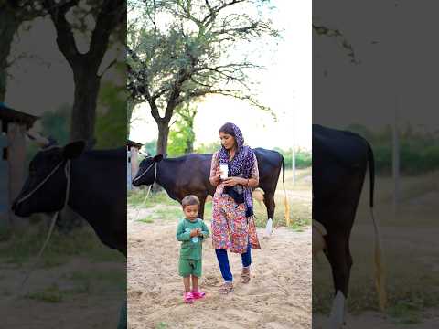 Rudra ko Cow 🐄 milk pina hai Desi Life #shorts #cow #viral #maa #milk