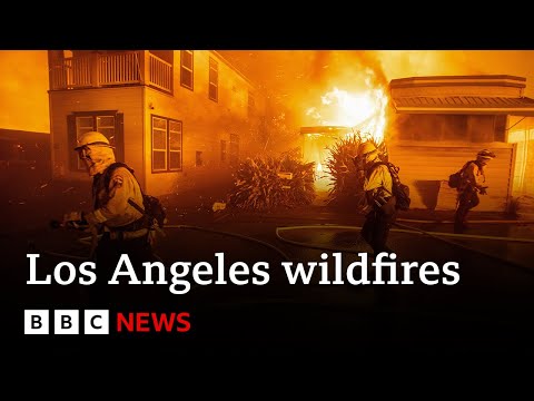 Five fires still burn across LA as fierce winds threaten more destruction | BBC News