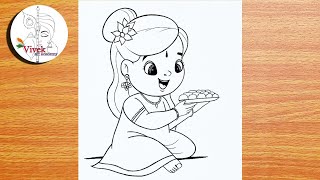 Maa Durga Cute Smile Easy Outline Drawing | Easy Drawing | Beautiful Durga Maa Sketch for Navratri