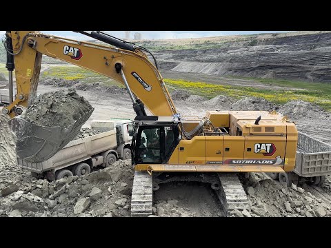 Caterpillar 395 Excavator Loading Mercedes & MAN Trucks With Two Passes - Sotiriadis Mining Works 4k