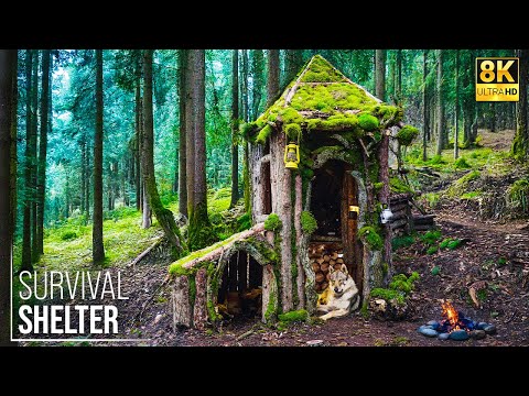 Survival Alone in the Rainforest, Wild Animals and Bushcraft Shelter - 8K | Mr Wild Nature