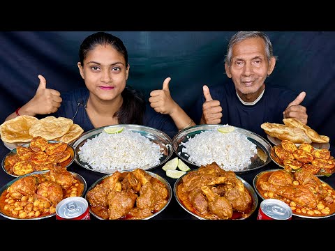 Spicy Mutton Curry Chana Chicken Lemon Egg Fry With Basmati Rice Puri Coke Eating Mukbang