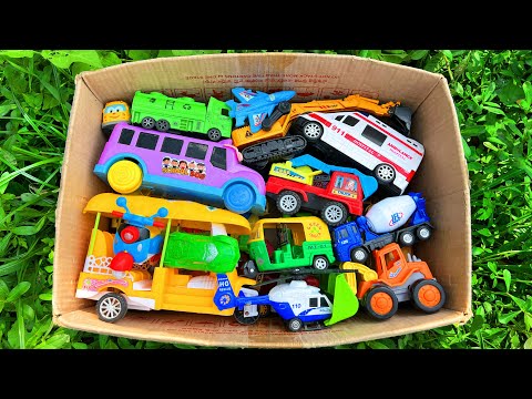 Box of toy cars, trucks, ambulance, auto rickshaw, construction toys, helicopter & more Videos