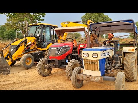 Jcb 3dx Backhoe Machine Gadi Loading Red Mud In Mahindra and Swaraj Tractor | Jcb Tractor Cartoon