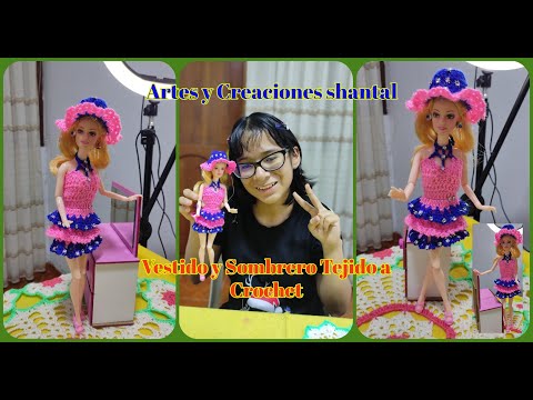 Como Tejer Este Bello Vestido Corto y Sombrero Para Muñeca Paso a Paso Tejido a Crochet.