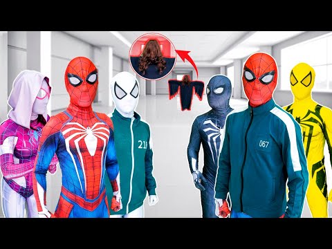 What If 3 SPIDER MAN Live In 1 House...?? || Hey Everyone, Nerf Gun SQUID GAME Game Battle !!