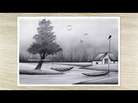 Beautiful Landscape Drawing with Pencil, Easy Pencil Drawing for Beginners