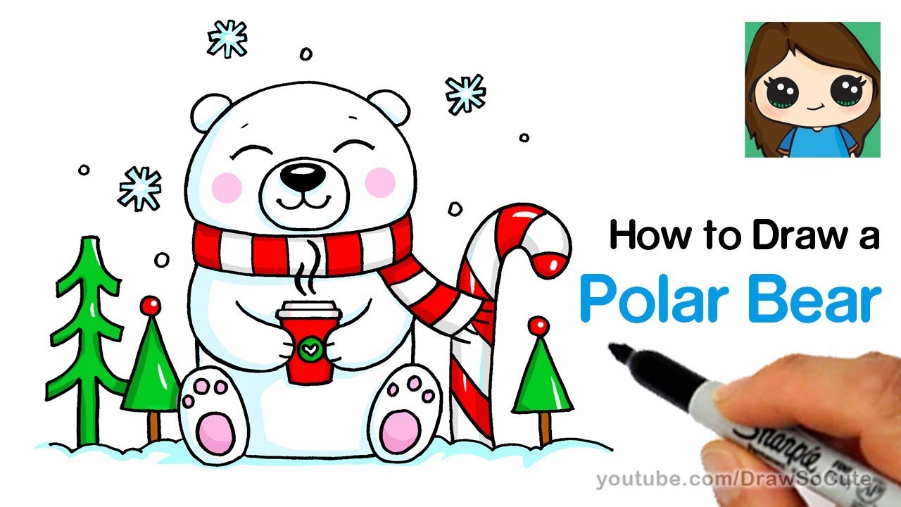 How to Draw a Polar Bear for Winter Holiday Easy