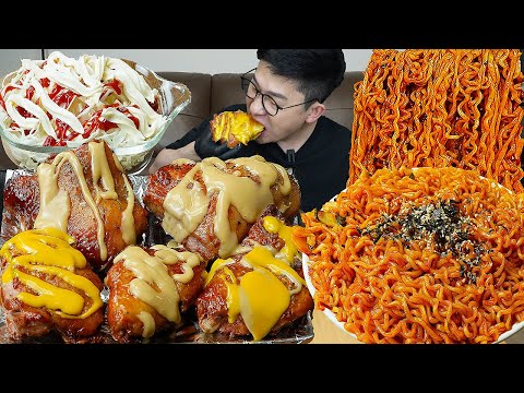 이 맛 못잊지🤤!ㅎ 쫄깃한 스모크치킨과 🔥파마늘불닭볶음면 먹방 Fire Noodles MUKBANG