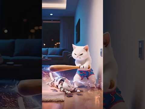 شوف ايه حصل لما بسبوس شاف مياو جديد في البيت #cat #ai