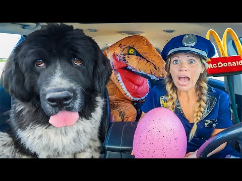 Police and T-Rex Surprise Puppy with Car Ride Chase!