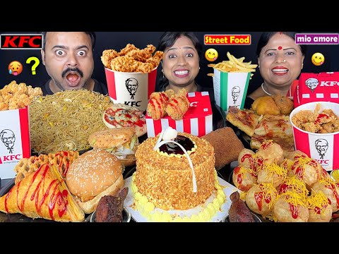 KFC vs STREET FOOD vs MIO AMORE EATING CHALLENGE CHICKEN BURGER, CAKE, EGG ROLL, FUCHKA MUKBANG ASMR