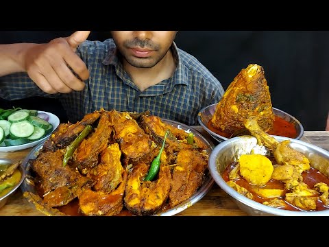 bihari rohu fish masala curry fish head masala and desichicken with potato masala eatingshow mukbang