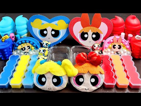 ASMR Power Puff Girl Bubble vs Blossom Slime Mixing Makeup,Parts,Glitter Into Slime#makeupslime#asmr