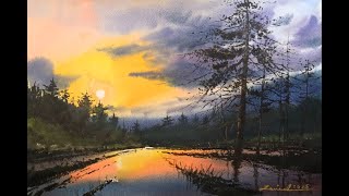 How to Paint a Sunset Reflection in the Forest
