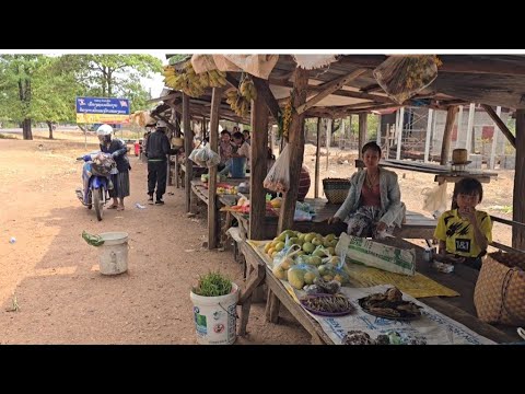 เที่ยวลาวใต้ตลาดข้างทางเมืองชนะสมบูนแขวงจำปาสักสปปลาวสาวลาวล