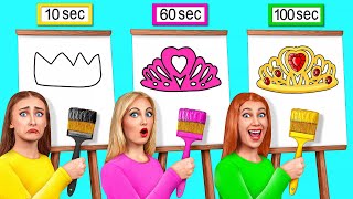 10 Segundos vs a 60 Segundos vs a 100 Segundos Desafío de Dibujo | Situaciones Divertidas por TeenDO