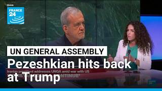 YouTube video thumbnail: Iran’s Pezeshkian Tells UN His Country Is ‘Victim’ of US ‘Terrorism’