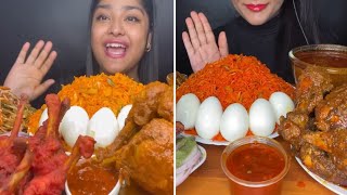 ASMR: SPICY🔥WHOLE CHICKEN CURRY WITH SCHEZWAN FRIED RICE, CHICKEN LOLLIPOP & KOREAN FRIED NOODLES |