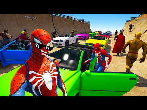 Heróis e Homem Aranha com Carros, Jet Ski Epic Triple Ramp New Challenge SPIDER-MAN Thug Life