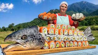 Wild Salmon Sushi — Cooking in a Mountain Village 🍣⛰️