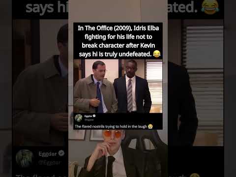 In The Office (2009), Idris Elba fighting for his life not to break character after Kevin says hi