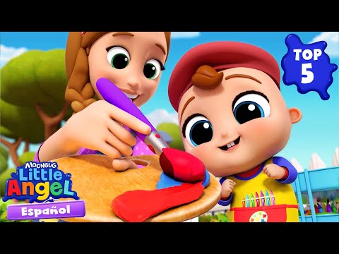 TOP 5 canciones con colores 🎨🌈 Caricaturas | Canciones Infantiles 🎵 Little Angel Español