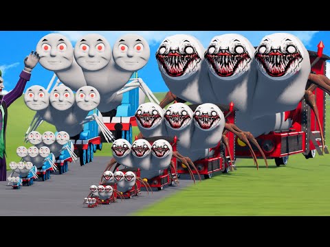 Big & Small СURSED Triple Head: Choo-Choo Charles vs Thomas the Tank Engine vs Joker | BeamNG.Drive