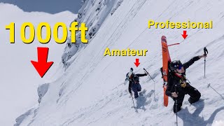 To fall or not to fall, a thousand feet (joining pro skier at work)