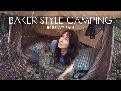 Baker Style Camping with Heavy Rain & Sausage & Mash on Fire