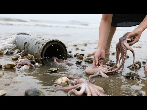 【English sub】小章冒雨赶海收获满满，遍地八爪鱼捡到手软，下一秒竟还有超大龙虾惊喜不断【赶海小章官方频道】